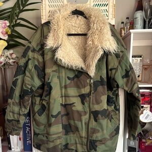 Topshop Camo Utility Jacket with Faux Fur Lining